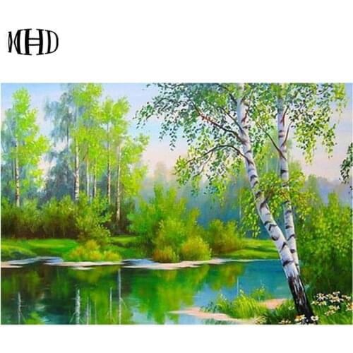 5D DIY Diamond Embroidery Tree Full Circle Diamond Painting Spring Tree Landscape Diamond Cross Stitch Mosaic Decoration Kit