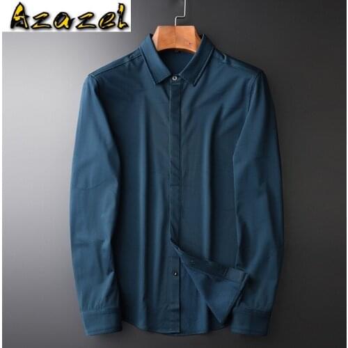 Azazel Yarn Dyed Mens Shirts High Quality Long Sleeve Business And Casual Male Shirts Fashion Slim Fit Man Shirts Plus Size 4XL