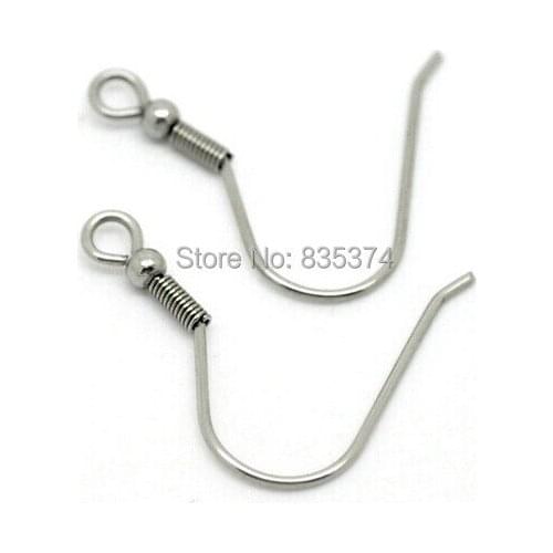 Free shipping!21*3mm 316L Stainless Steel Ear Wires Hooks ~With Bead + Coil ~ Earring Jewelry Finding Accessories