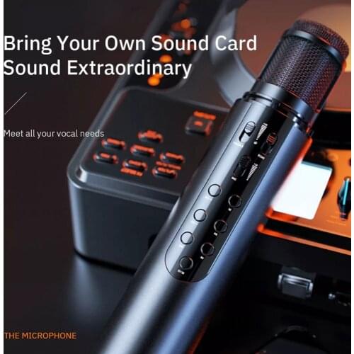 K1 Wireless Condenser Studio Microphone For Phone Karaoke Microphone Bluetooth Speaker Micro Built-In Sound Card Voice Changer
