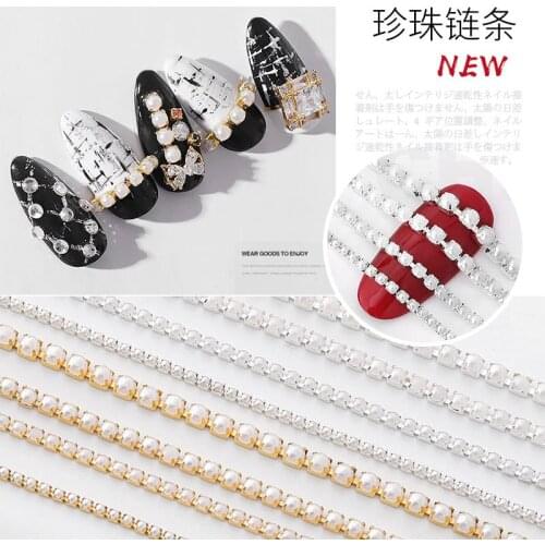 25CM/BAG Nail Art Chain Jewelry Japanese Pearl Alloy Manicure Decoration Chain Nail Metal Decoration