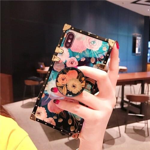 Square Rose Flower Finger Stand Blue Ray Cover For Samsung Note20 Ultra A12 A20e S21 Ultra S20 FE A51 A71 5G A81 A91 Case Coques