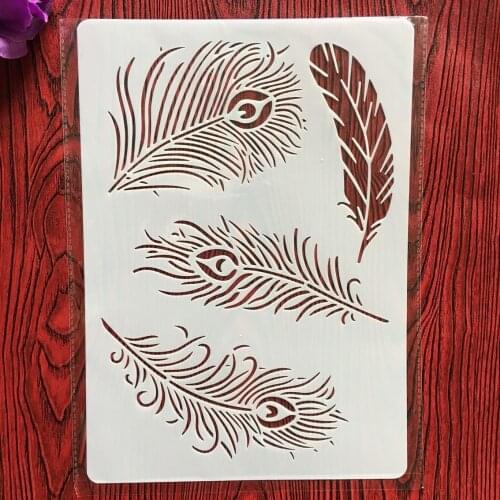 CraftArtGo DIY feather Stencils Painting Scrapbook Coloring Cake decorating sugar powder sieve printing mold printing table
