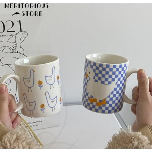 Cutelife INS Nordic Ceramic White Cute Duck Funny Cup Kitchen Tea Milk Coffee Cup Couple Gifts Creative Coffee Mug With Handle