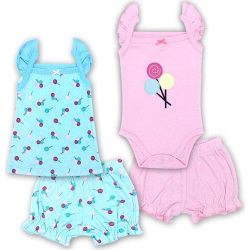 Baby Girl Clothes Set for Autumn 4pcs/set Baby Pajamas 100% Cotton Short Sleeve Bodysuit for Girls 6M-24M Size