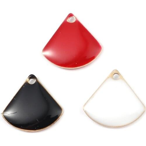 DoreenBeads Fashion Copper Enamelled Sequins Pendant Fan-shaped Brass Color Black Red White Jewelry DIY 13mm x 12mm, 10 PCs