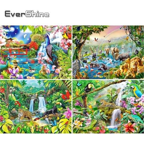 EverShine Diamond Embroidery Waterfall Full Square 5D Diamond Mosaic Animal Cross Stitch Art Painting Needlework Home Decor