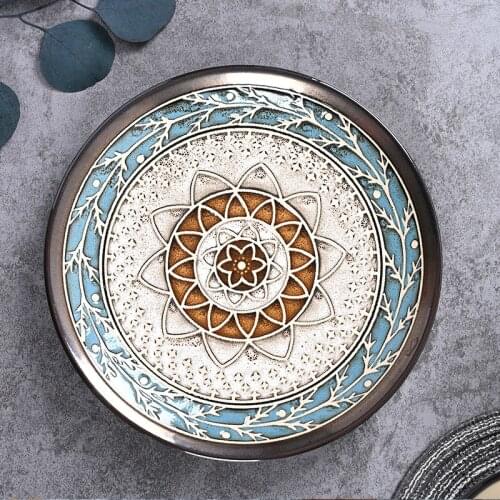 European Specialty Kiln Glaze Under Hand-painted Ceramic Tableware Plate Creative Set Cake Deep Plate Rice Bowl Steak Plate