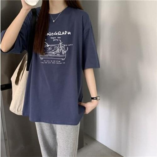 Ins Loose Letter Print Tshirt Womens T-shirts Tops Japanese Kawaii Ladies Ulzzang Female Korean Harajuku Clothes For Women