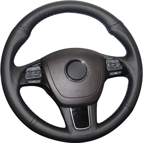 DIY Custom Hand Stitching Black Synthetic Leather Car Steering Wheel Cover for Volkswagen VW Touareg 2011-2017
