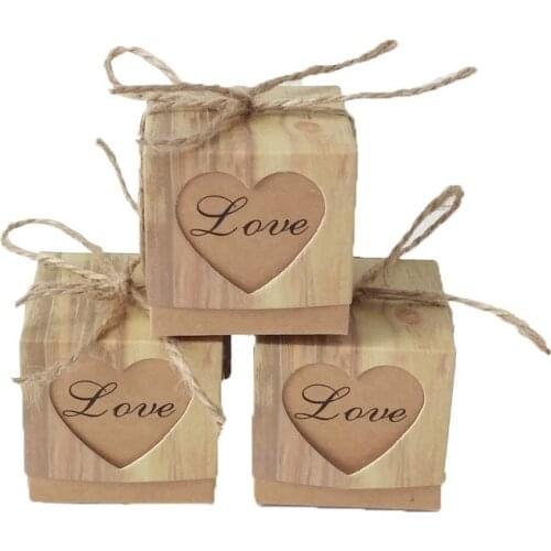 Quail Love Heart Candy Box Rustic Wedding Gifts Kraft Packing Box With Burlap Jute Ribbon for Wedding Party Birthday