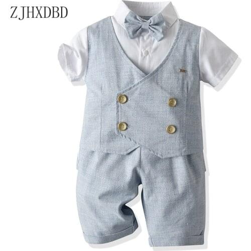 12M-6Y Boys Blazers Suits Summer Kids Formal Suits Plaid Baby Boy Costume Cotton Boys Suits Wedding Wear Children Clothing Sets