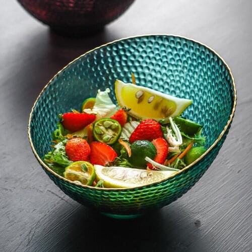 European style creative glass salad bowl fashion household fruit bowl personalized fruit bowl restaurant dessert bowl snack bowl