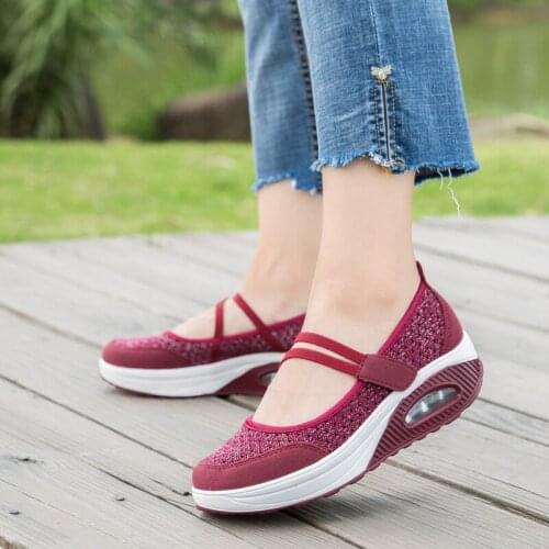 Red Summer Toning Shoes For Women Fitness Walking Slimming Jogging Sport Sneakers Size 4.5 cm Wedge Platform Swing Shoes Size 42