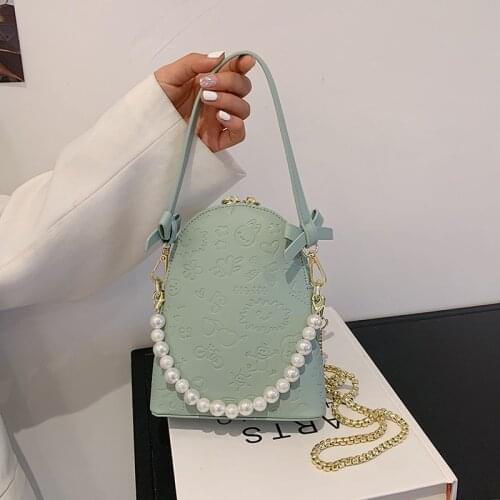 Summer Bags Pearl Handle Embossing Design PU Leather Shoulder Bag for Women Crossbody Bag Female Travel Handbags Japan and Korea
