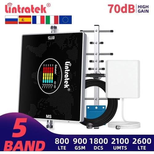 Lintratek Five Band Repeater 800 900 2100 1800 2600 B7 Repetidor 2G 3G 4G Mobile Signal Amplifier UMTS GSM LTE Cellular Booster