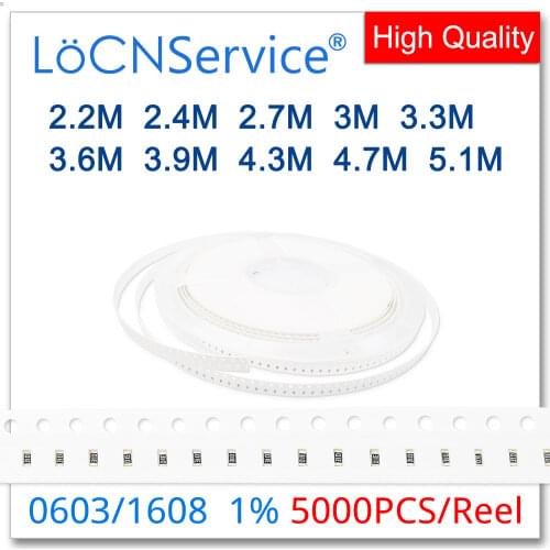 LoCNService 0805 1% 5000PCS 2.2M 2.4M 2.7M 3M 3.3M 3.6M 3.9M 4.3M 4.7M 5.1M 2012 Resistor OHM
