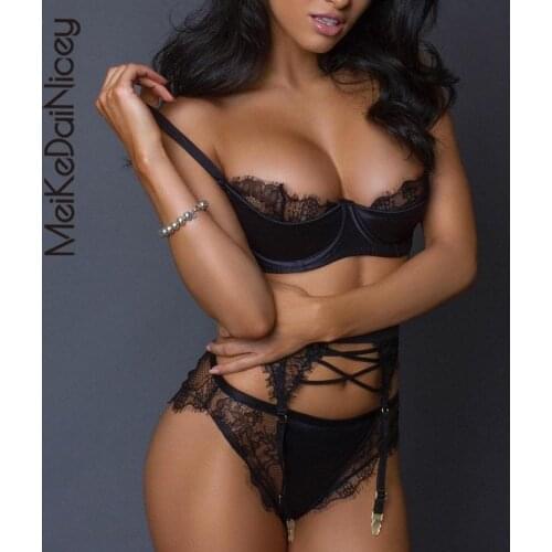 MeiKeDaiNicey 2021 Womens Underwear New Lace Eyelash Stitching with Steel Ring Gathered Body Shaping Erotic Sexy Lingerie Set