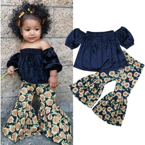 Fashion Baby Girl Clothes Set Tube Tops+Sunflower Printed Loose Casual Long Pants 2Pcs Clothes Outfits