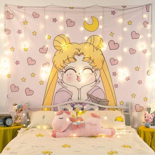 Cartoon Kawaii Cute Girl Anime Tapestry Girl Dorm Room Decor Wall Hanging Tapestry Tapiz Wall Decor Pink Tapestries