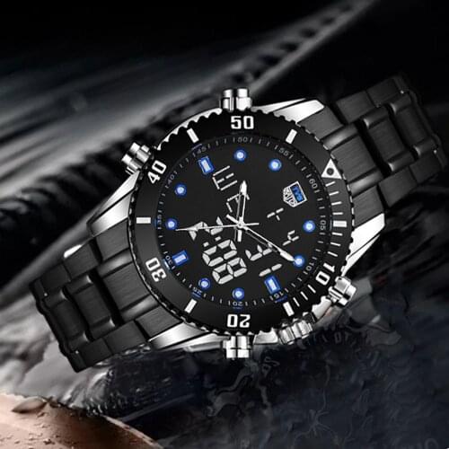 Men Sports Watches Top Brand TVG Men Watches Stainless Steel Dual Display Quartz Watches Men montre homme erkek kol saati