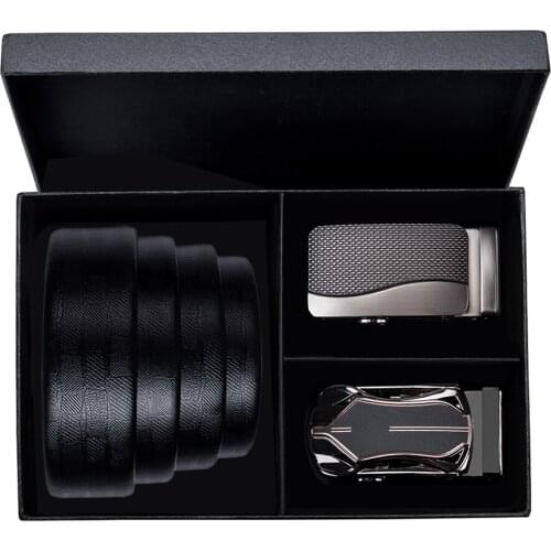 Hi-Tie Mens Belt Luxury Cow Leather Waist Belts Brand Fashion Automatic Buckle Black Genuine Leather Belts for Men 3.5cm Wide