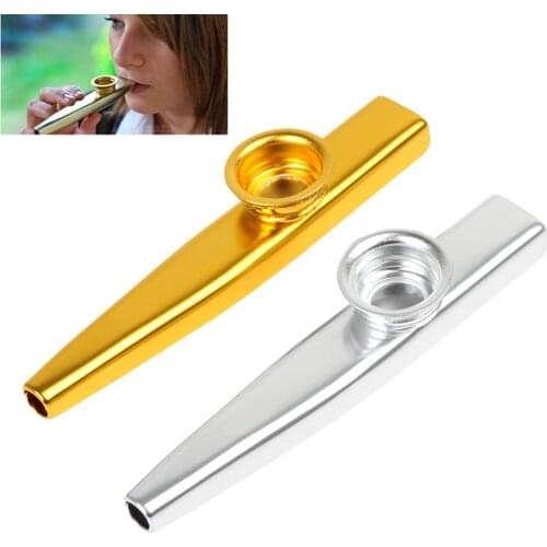 Musical Instrument Aluminum Metal Kazoo with 6 Flute Diaphragm Gold / Silver 2 Colors Optional for Beginners and Kids