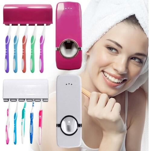 Bathroom Accessories Set Toothbrush Holder Automatic Toothpaste Dispenser Holder Toothbrush Wall Mount Rack Bathroom Tools Set
