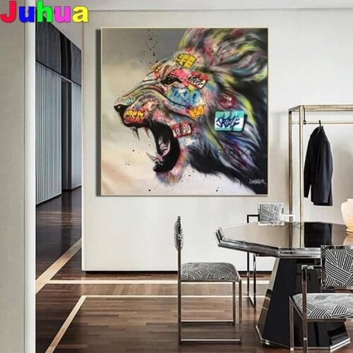 5D DIY Diamond embroidery Roaring Lion Graffiti Art Mosaic Kit animal Picture full decor Diamond Painting home decor