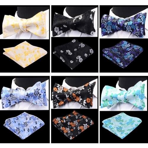 Ricnais Mens Self Bowtie And Pocket Squares Set Adjustable Floral Bowtie Man Bow Tie Handkerchief Set For Wedding bow-knot Suit