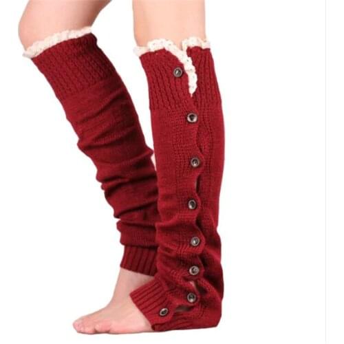 New Hot-sale Button Lace Women Leg Warmers Knitted Winter Boots Socks Cuffs Fashion Knee High Polainas Ladies' Beenarmers