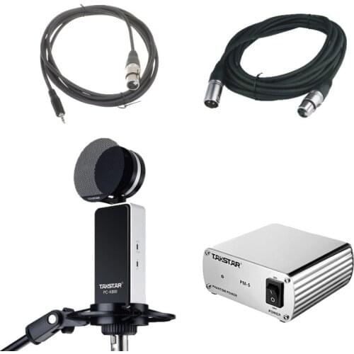 New Takstar PC-K800 professional studio recording microphone condenser mic with PM-5 48V Low-noise phantom power supply 2 cable