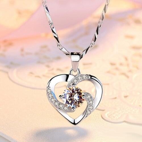 Popular Silver Color Women Casual Heart-shaped Pendant Necklace for Ladies Birthday Christmas Valentine Jewelry