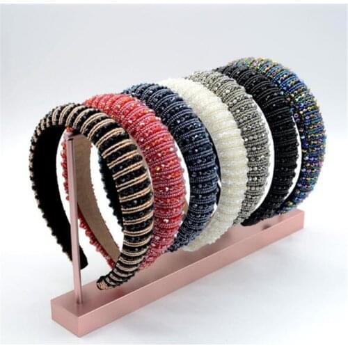 Adolph Boutique Baroque Wide Colorful Crystal Beads Headband Lady Luxury Glitter Padded Beads Sponge Hair Hoop Bridal Wedding