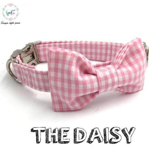 Pink Dog Collar Perro Bow Tie Personal Custom Pet Puppy Designer Handmade Dog &Cat Necklace XS-XL
