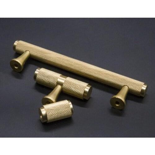Luxury Gold Knurled/Textured simple kitchen cabinet knobs and handles Drawer Pulls Bedroom Knobs Brass T Bar Cabinet Hardware
