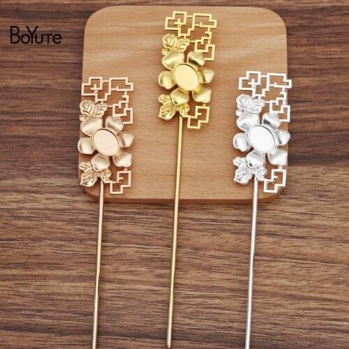 BoYuTe (10 Pieces/Lot) 59*26MM Alloy Flower Hair Stick Materials Factory Supply Diy Jewelry Accessories