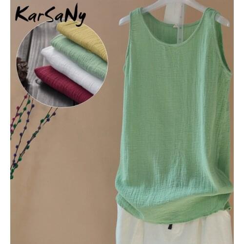 KarSaNy Cotton Linen Tank Tops For Women Summer Cotton Linen Sleeveless Top Women Ladies White Tops Summer Retro Tank Top Loose