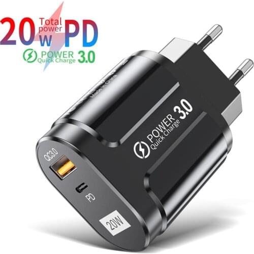 20W Dual USB Fast Charger For iPhone 12 USB PD QC3.0 USB Fast Charging For Xiaomi Samsung USB Charge adapter EU US Plug