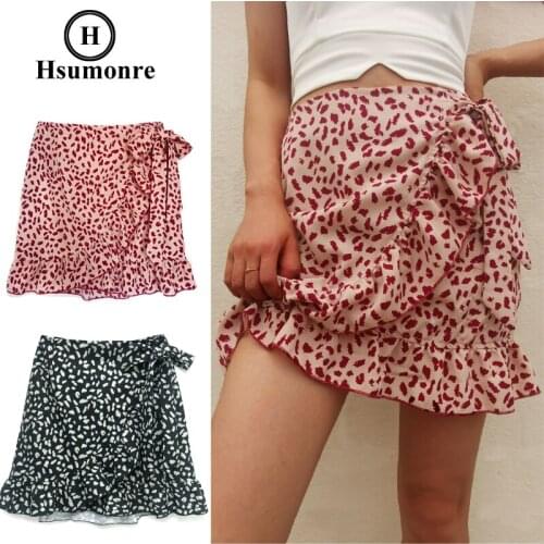 Black Leopard Ruffled Irregular Skirt Zipper Female A-line Skirt Floral Print Splicing Cotton Simple Wind Casual Dress Parties