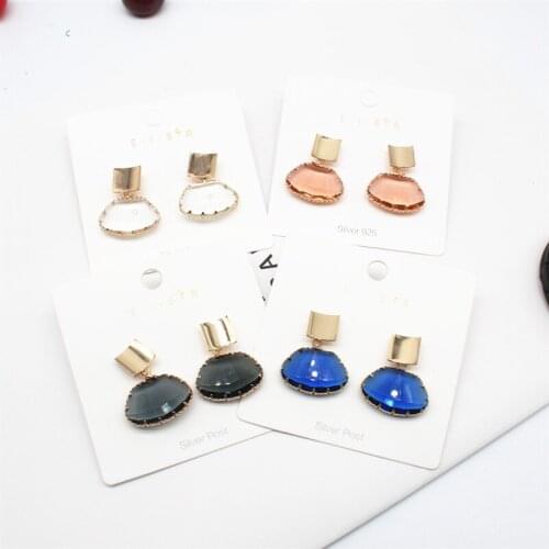 2019 Korea New Design Fashion Jewelry Luxury Fan Shaped Clear Crystal 4 Color Earrings Gold Metal Copper Earrings for women gift