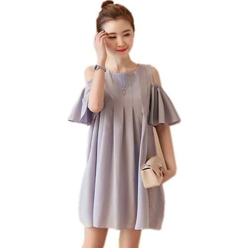 Women Maternity Dress Sweet Sexy Strapless Flare Sleeve One Piece