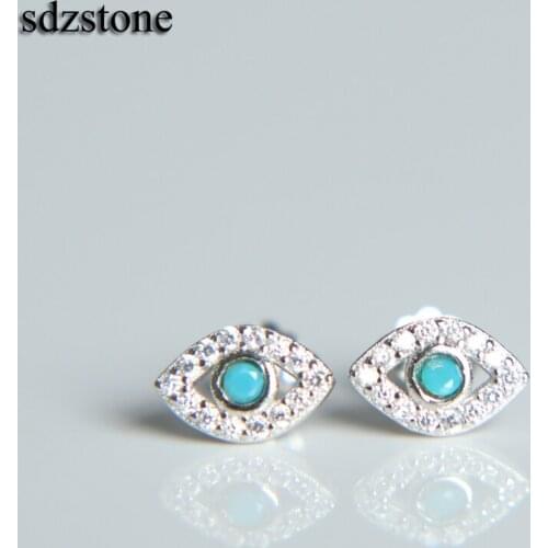 Gold filled genuine 925 sterling silver JEWELRY WHOLESALE turkish evil eye shape turquoises stone mini teen girl eye earring