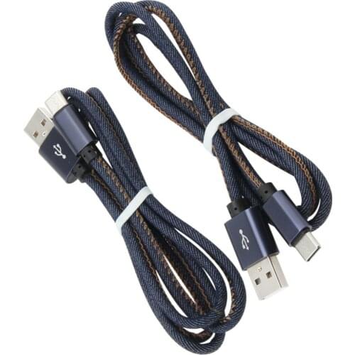 100CM Denim Micro USB Cable For iPhone Samsung Xiaomi Fast Charging Type-C Cord for Huawei P20 Redmi Note 9 Mobile Phone Cables