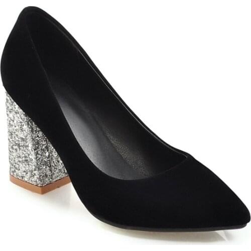 2020 Women High Heels 8.5CM High Quality Pumps Pointed Square Fashion Bling Shallow Party Wedding Shoes Bride Plus Size 44 45 Q5