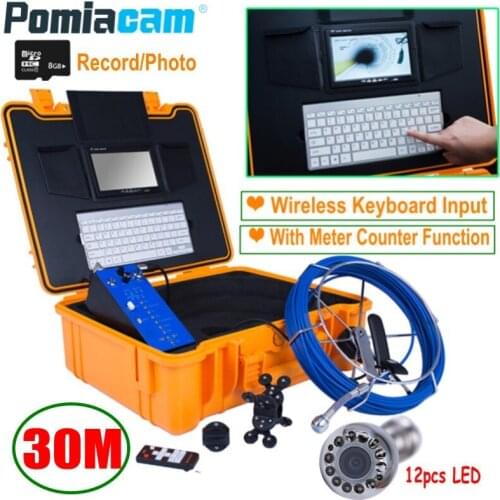 30M Industrial Pipeline Endoscope with Meter Counter 25mm Snake Video Camera 1080P Sewer Drain Pipe Inspection Camera System H1