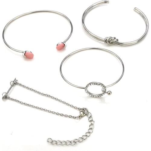 4 Pcs/se Women Exquisite Crystal Stars Gems Geometry Gold Bracelet Set Bohemian Vintage Jewelry Accessories Classic Multilayer