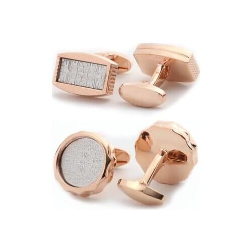 5pairs/lot Rosegold Rectangle Round Cufflinks Copper Plating Engraving Pattern Cuff Links Mens Jewelry Accessory