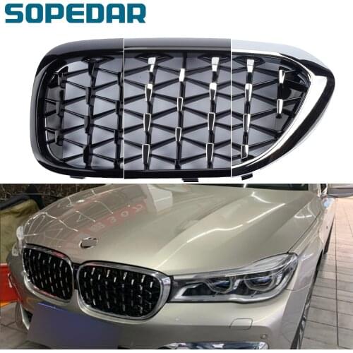 Car ABS Diamond Front Bumper Grille Overlay Kidney Racing Grilles For BMW 5 Series G30 2017-2020 Auto Grill Style Replacement