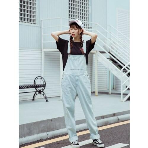 Free Shipping 2019 New Fashion Long Jumpsuit And Ropmers Denim Suspenders Trousers Loose Plus Size S-5XL Spaghetti Strap Pants